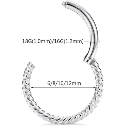 16G Silver Medical Steel Twisted Spiral Cartilage Earrings Septum Rings