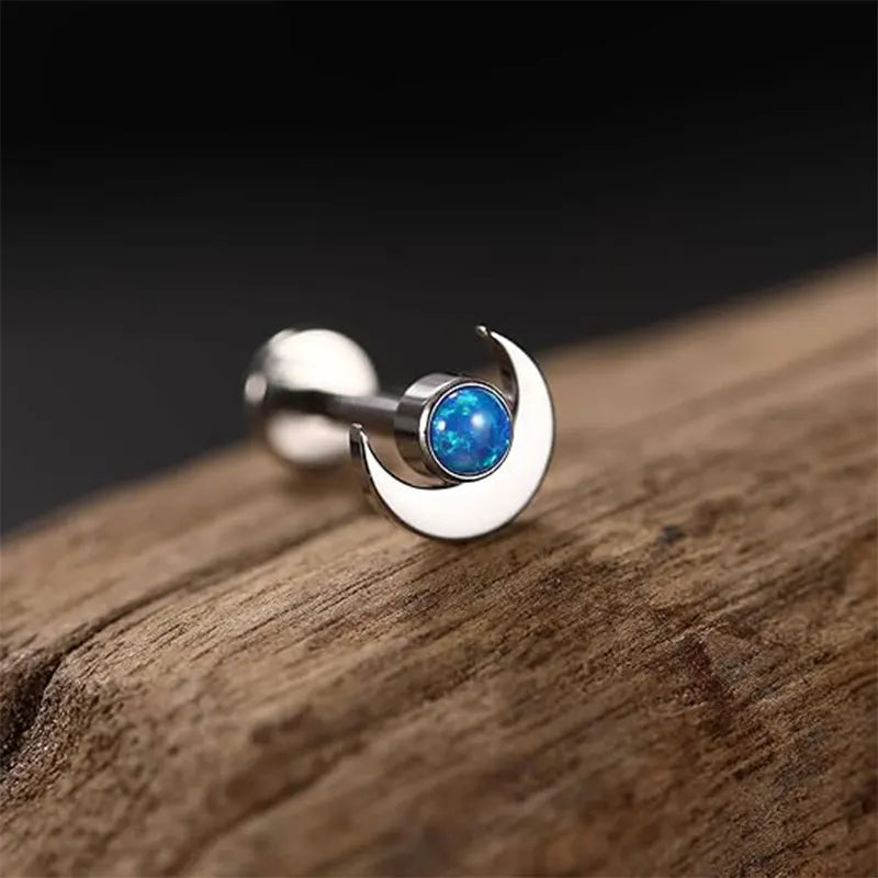 16G Titanium Silver with Blue Opal Lip Studs