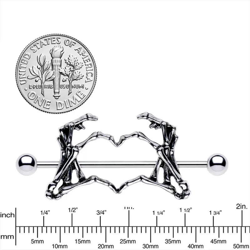 Skeleton Hand Heart Nipple Barbell Shield Set