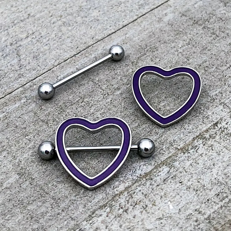 14G 5/8" Glow-in-the-Dark Purple Heart Valentine Nipple Shield Set