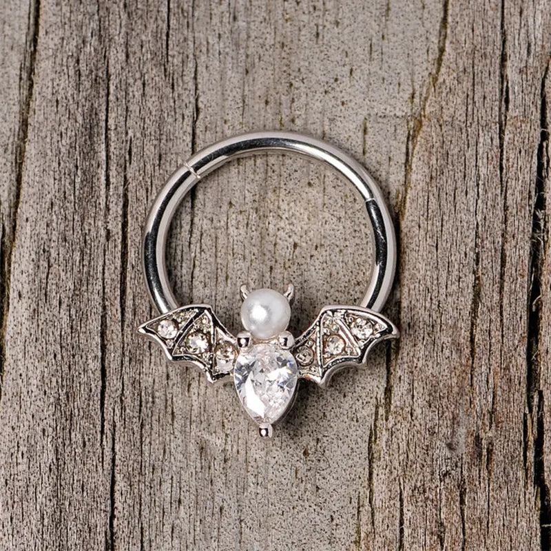 3/8 Clear Gem Vampire Bat Halloween Hinged Segment Ring