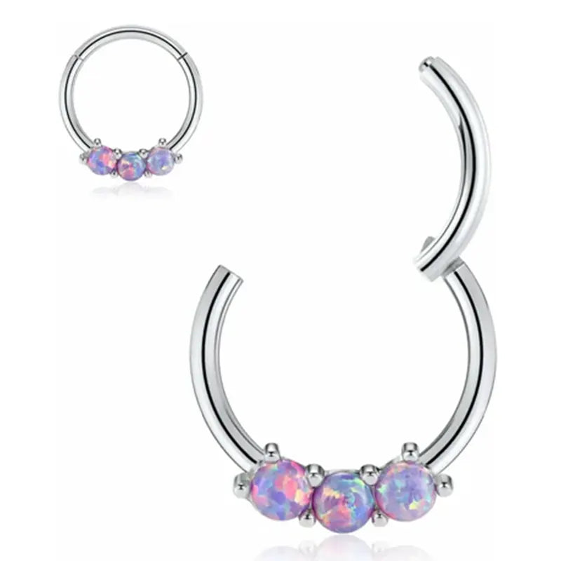 Septum Clicker Opal Purple 16G 10mm Stainless Steel Conch Tragus Cartilage Helix Daith Rook Earring Hinged Segment Ring Hoop nose rings