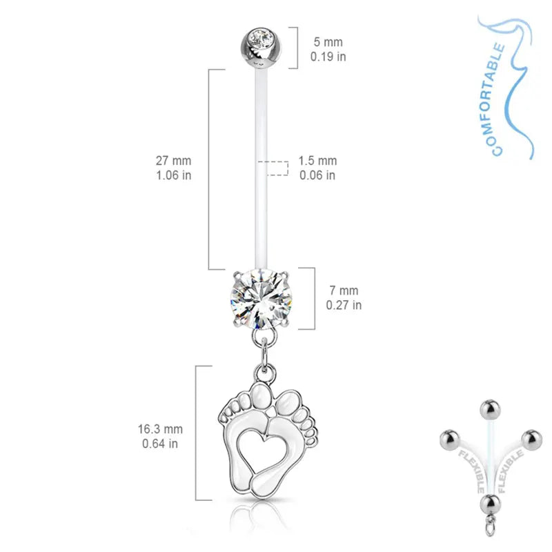 Belly Bar with Crystal and Dangling Baby Feet