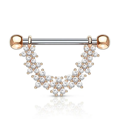 Crystal-Embellished Floral Cap Nipple Ring