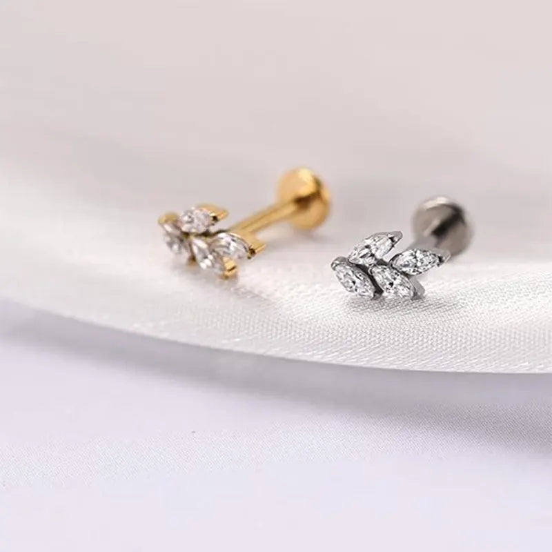 G23 Leaf-shaped Nose Stud 1.2*6 Silver White Zircon