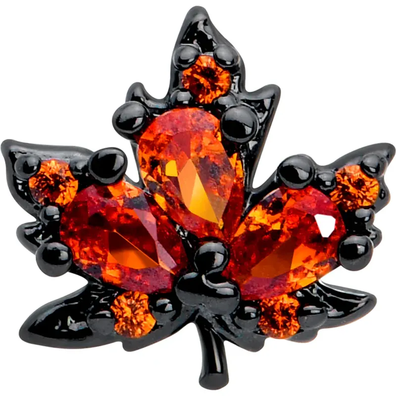 16G Orange CZ Gem Maple Leaf Flatback Earring