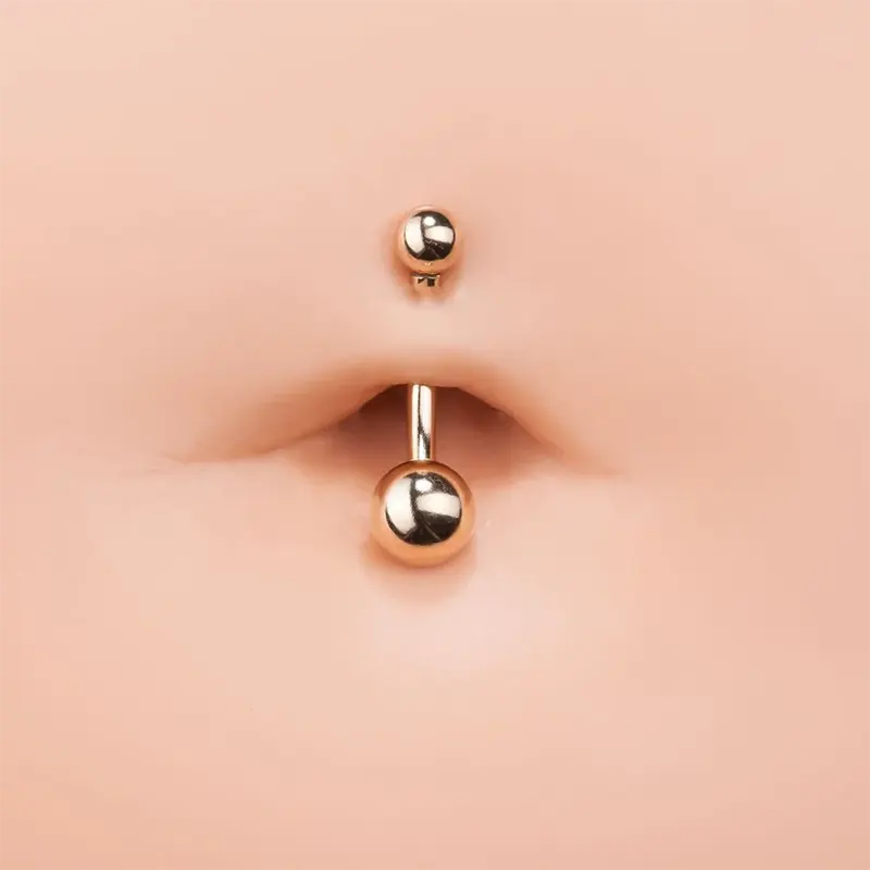 Elegant Dual-Ball 14k Gold Belly Button Ring