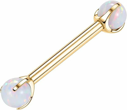 GAGABODY 14G Nipple Piercings Gold Nipple Rings Nipple Barbells With White Opal Internally Threaded Tongue G23 Titanium Nipple Jewelry Prong Set Nipple Ring 12mm Nipple Piercing