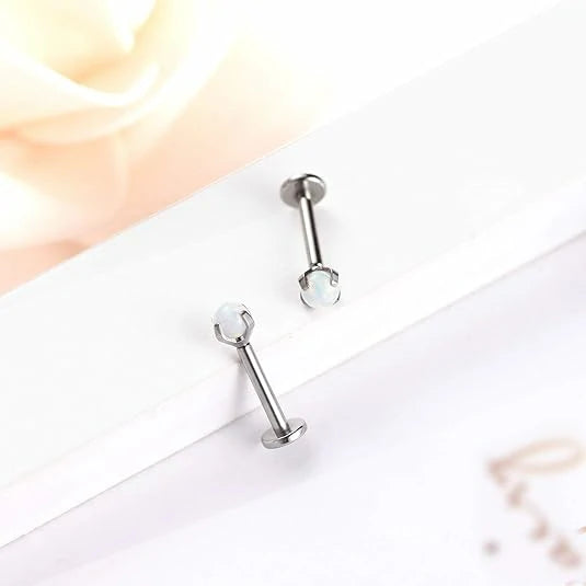 GAGABODY G23 Titanium 16G 3mm Opal Internally Threaded Labret Helix Cartilage Tragus Monroe Lip Studs Earring Piercing 8mm