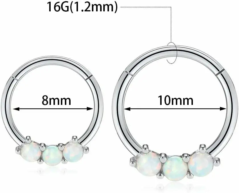 Septum Clicker Opal White 16G 10mm Stainless Steel Conch Tragus Cartilage Helix Daith Rook Earring Hinged Segment Ring Hoop Nose Rings