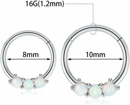 Septum Clicker Opal White 16G 10mm Stainless Steel Conch Tragus Cartilage Helix Daith Rook Earring Hinged Segment Ring Hoop Nose Rings