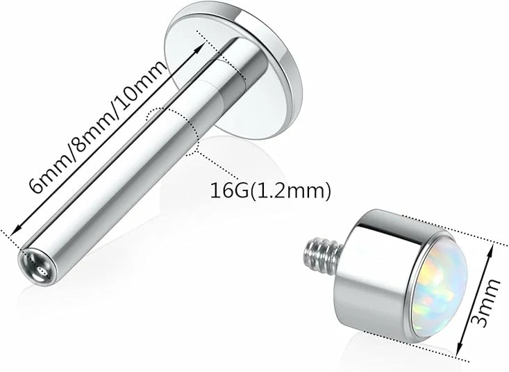 GAGABODY Labret Studs16g G23 Titanium Monroe Jewelry Silver Lip Piercing Jewelry 3mm White Opal Internally Threaded Labret Helix Cartilage Tragus Monroe 8mm Lip Studs Earring Piercing