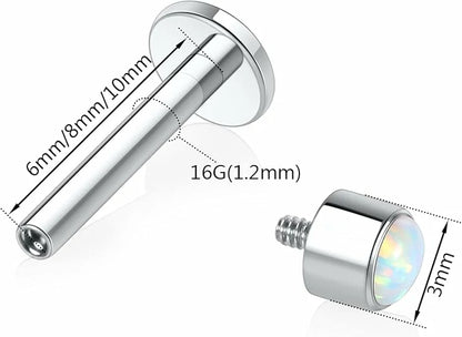 GAGABODY Labret Studs16g G23 Titanium Monroe Jewelry Silver Lip Piercing Jewelry 3mm White Opal Internally Threaded Labret Helix Cartilage Tragus Monroe 8mm Lip Studs Earring Piercing