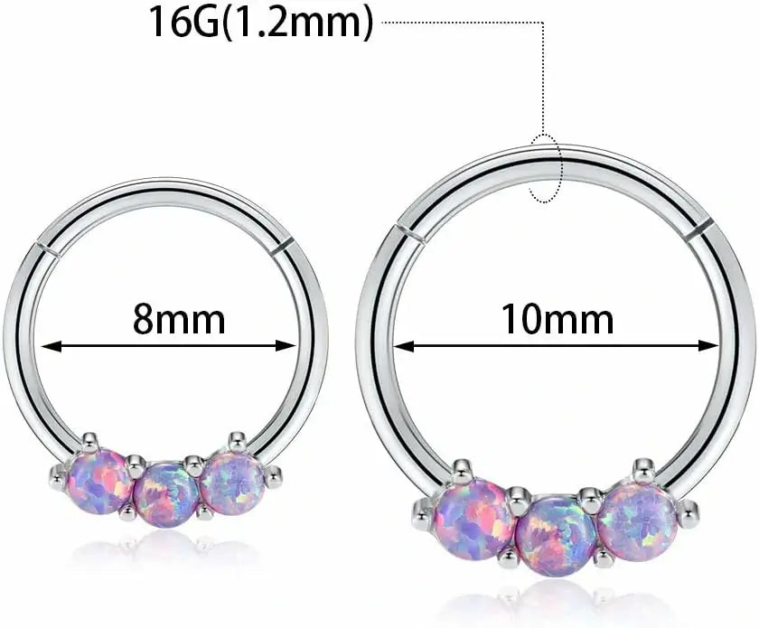 Septum Clicker Opal Purple 16G 10mm Stainless Steel Conch Tragus Cartilage Helix Daith Rook Earring Hinged Segment Ring Hoop nose rings