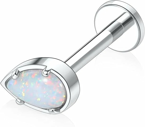 G23 Titanium Labret Studs 16G Tragus Earring 16g Titanium Helix Stud Internally Threaded Labret Water Drop White Opal Cartilage Monroe Titanium Lip Piercing Lip Studs Tragus Piercing 6mm Silver