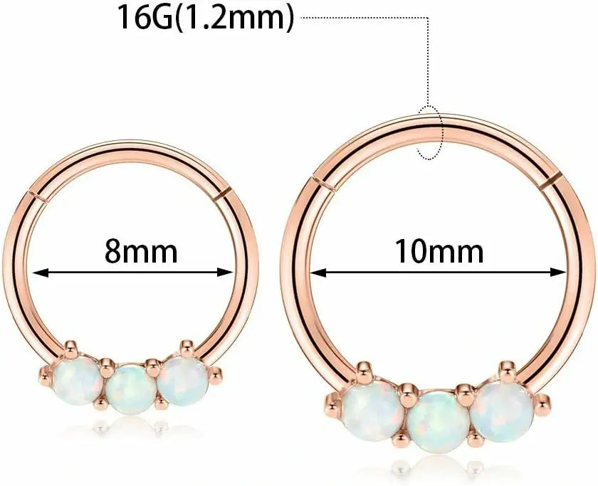 16G Hoop 316L Surgical Steel Hinged Earring Tragus Clicker Hoop Opal &CZ Paved/Prong Set