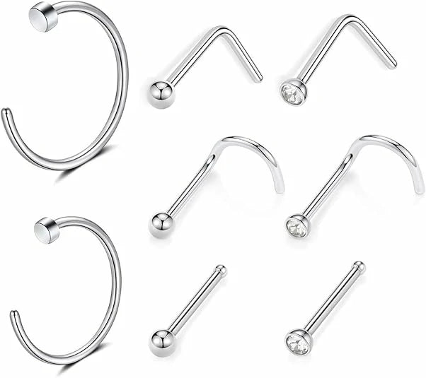 GAGABODY G23 Titanium 20G Nose Ring Hoop 2mm Press Fit Crystal Gem Nose Screw Nose Studs Ring L-Shaped Bone Piercing Jewelry