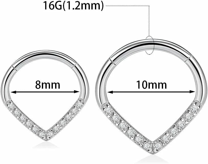 16G Daith Earrings 8-10mm Unique Front Facing CZ/Opal/Five-Pointed Star/Pyramid Shape Steel Seal Design 316L Surgical Steel Septum Piercing Jewelry Helix Tragus Earring