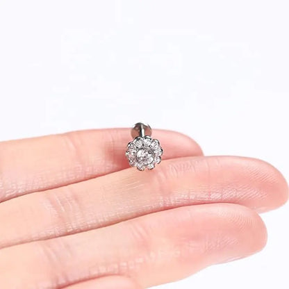 16G G23 Titanium Flower CZ Inlaid Internal Thread Lip Ring