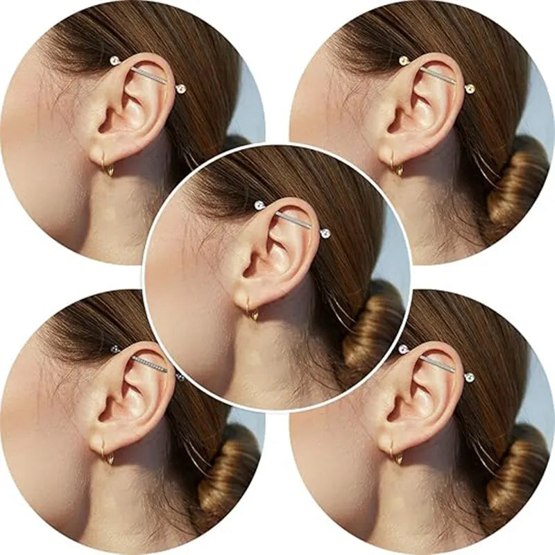 14G Surgical Steel with CZ Cartilage 1/2" Rose Gold Industrial Barbell