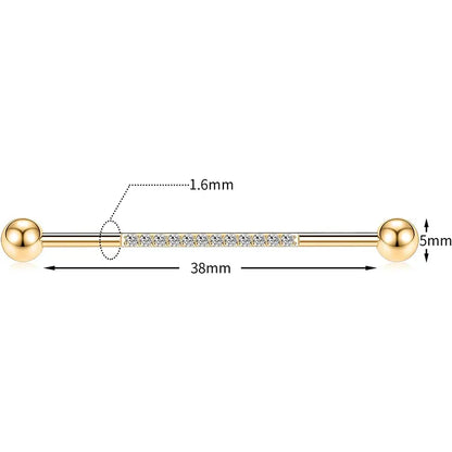 14G Medical Steel 1/2" Gold Industrial Barbell Straps CZ