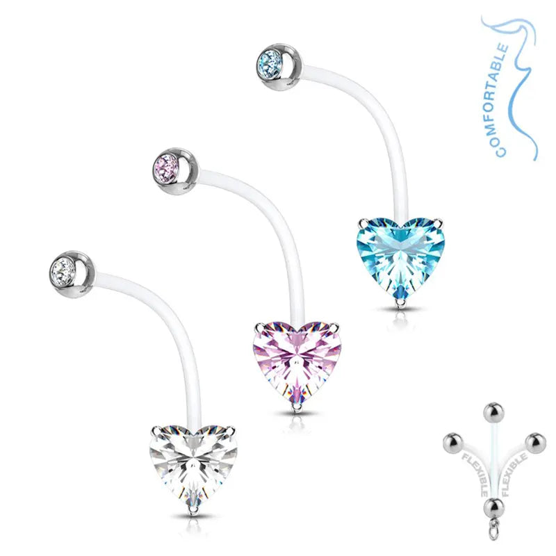 Bioflex Pregnancy Belly Bar with Heart Crystal Prong Set