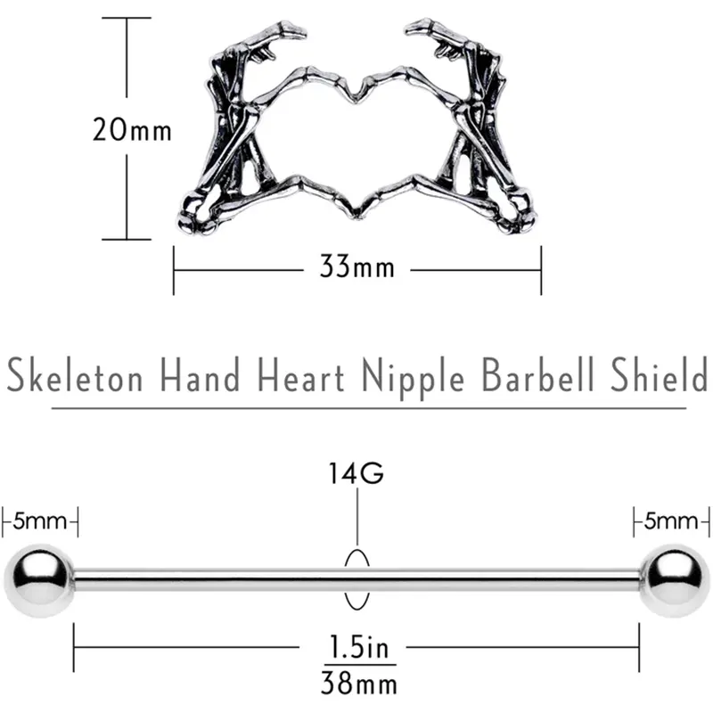 Skeleton Hand Heart Nipple Barbell Shield Set