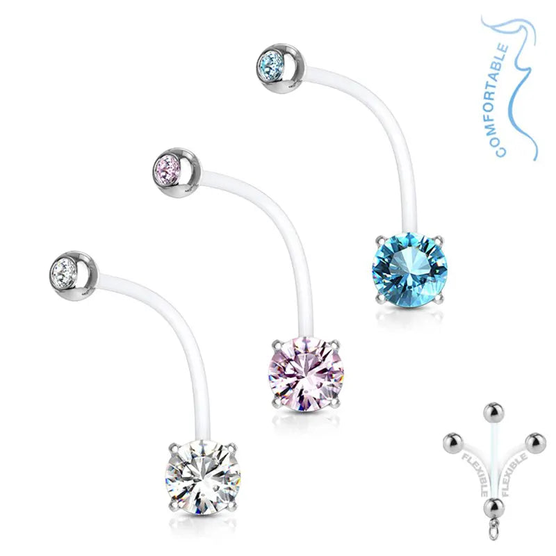 Double Jeweled Prong-Set Belly Bars for Pregnancy