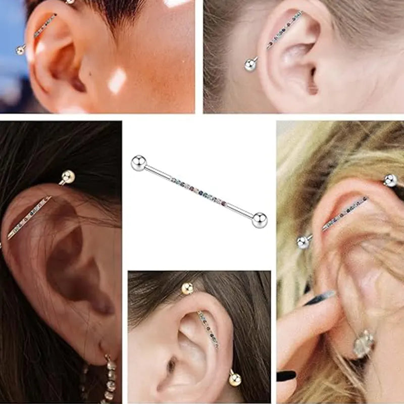 14G Surgical Steel 1/2" Gold Industrial Barbell Bands Hybrid CZ