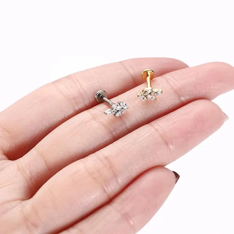 G23 Leaf-shaped Nose Stud 1.2*6 Silver White Zircon