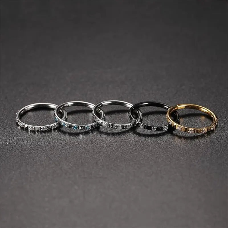 Black Conch Band CZ Pierced Concha Earrings Medical Steel Segmented Ring