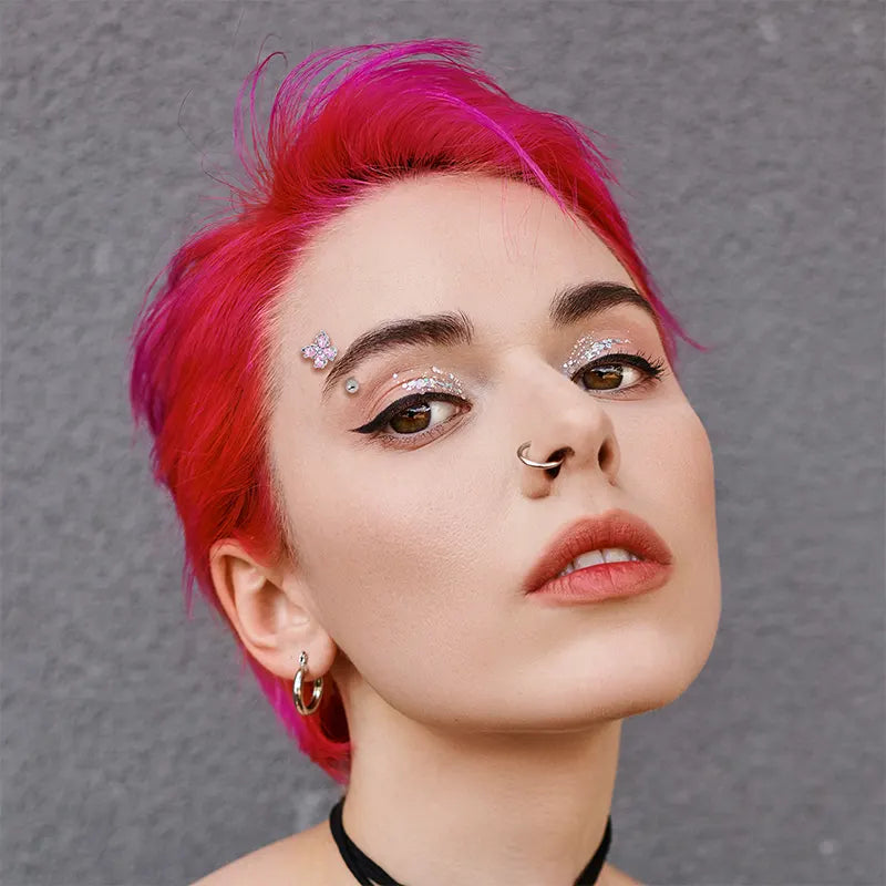 16G 5/16 Pink Gem Elegance Butterfly Curved Eyebrow Ring