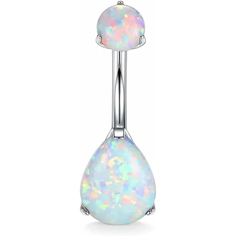 GAGABODY 14G Belly Piercing Jewelry White Opal G23 Titanium Barbell Internally Threaded Belly Silver Body Piercing Ring 3/8" Body Jewelry Belly Rings Water Droplets Belly Button Rings