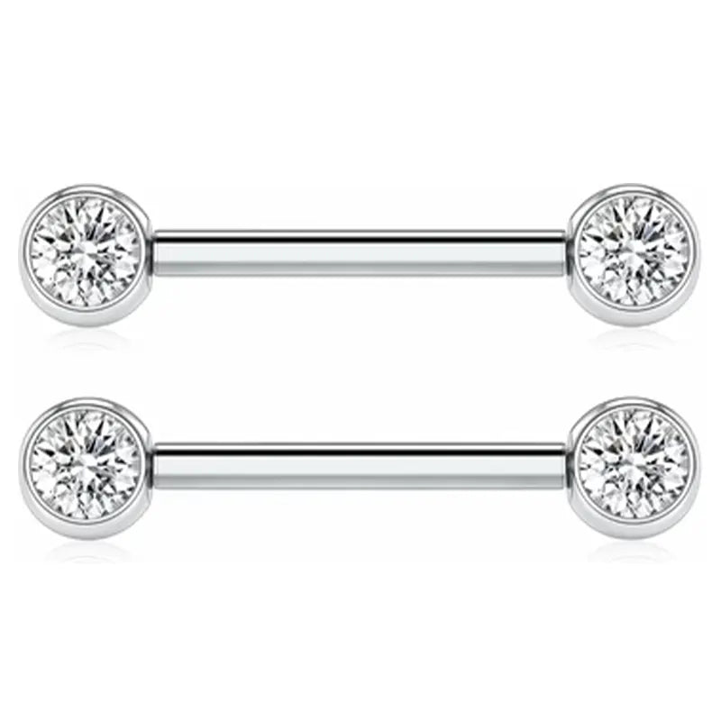 GAGABODY Nipple Barbells 14G Nipple Piercings Clear CZ Nipple Rings G23 Titanium Nipple Jewelry Nipple Ring for Women 14mm Silver Barbell Nipple Rings