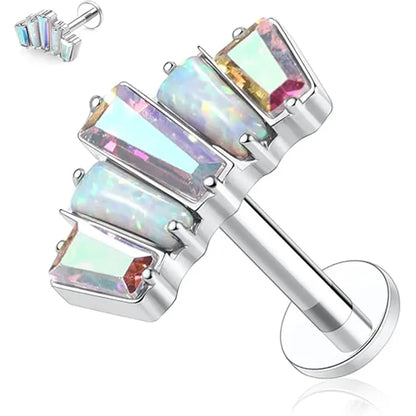 G23 Five Rectangular Zirconia Opal Silver Lip Nails 1.2*8