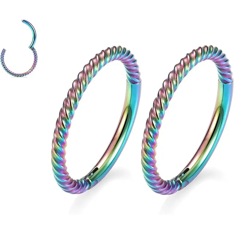 16G Rainbow Twisted Thread Medical Steel Cartilage Earrings Septum Rings