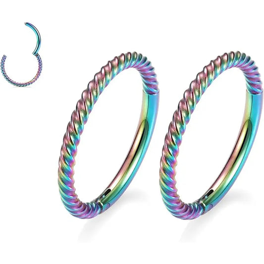 16G Rainbow Twisted Thread Medical Steel Cartilage Earrings Septum Rings