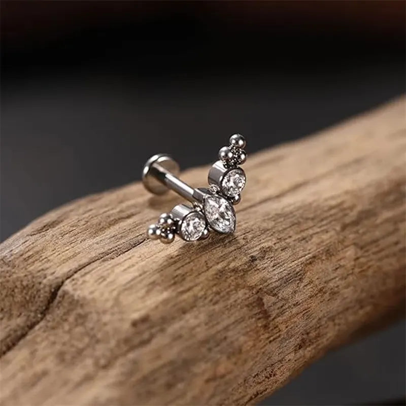 16G Titanium Silver Monroe CZ Lip Stud