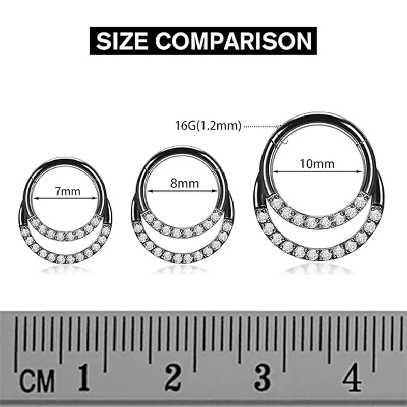 GAGABODY 16G Septum Jewelry Daith Piercing 316L Surgical Steel Hinged Nose Ring Seamless Hoop Earrings 10mm Body Jewelry for Women Black Conch Clicker Double Clear CZ