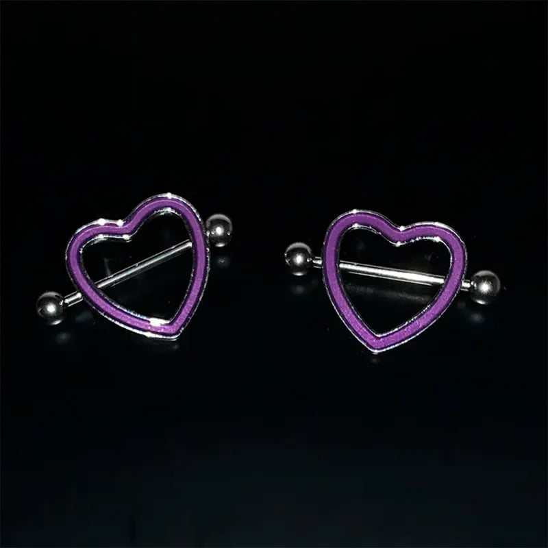 14G 5/8" Glow-in-the-Dark Purple Heart Valentine Nipple Shield Set