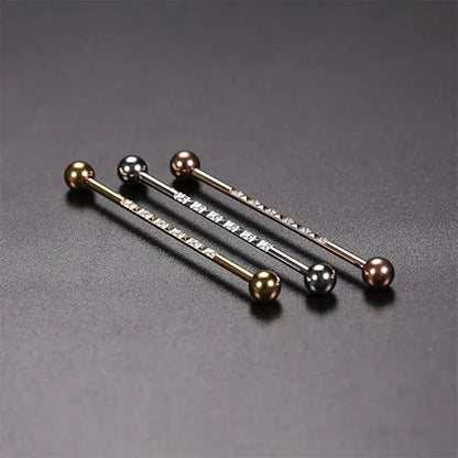 14G 1/2" Gold Surgical Steel Band Pyramid and CZ Industrial Barbell