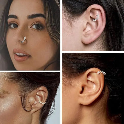 16G Zigzag Band CZ Medical Steel Hoop Earrings Nose Ring