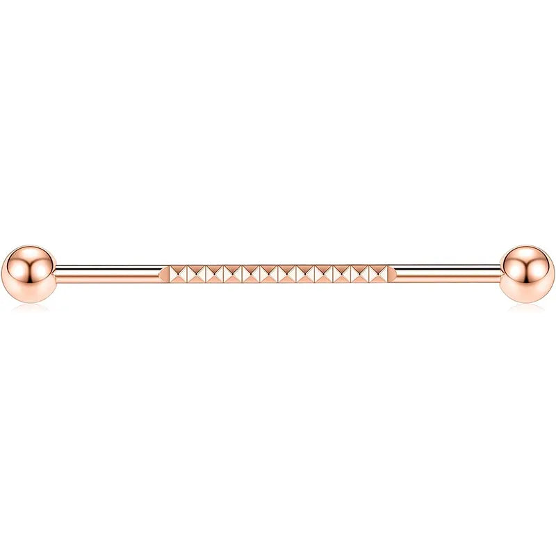 14G 1/2" Rose Gold Surgical Steel Pyramid Cartilage Industrial Barbell