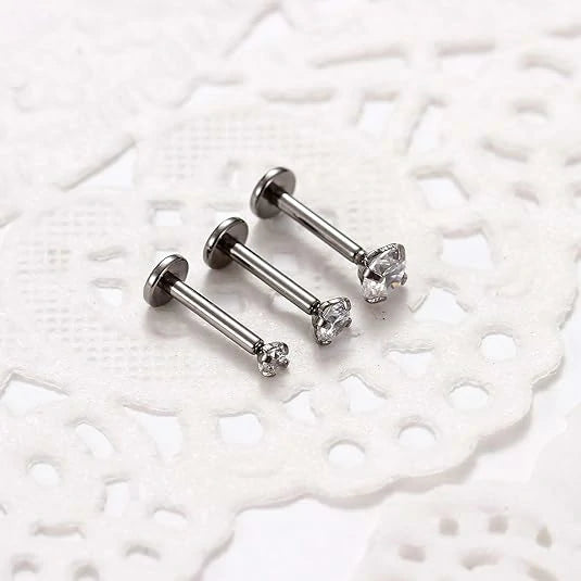 GAGABODY G23 Titanium 16G 6/8/10mm Clear CZ/Opal Internally Threaded Labret Monroe Lip Studs 6mm Helix Cartilage Tragus Earring Piercing