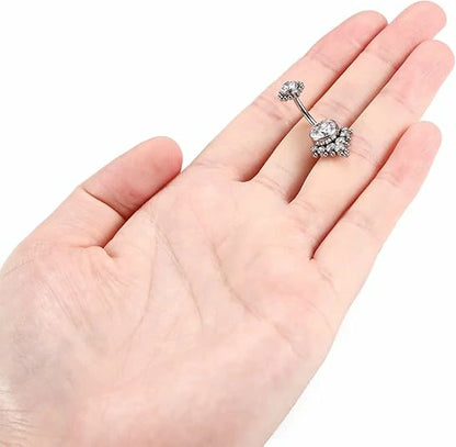 GAGABODY Belly Button Rings 14G G23 Titanium Belly Button Clear CZ Belly Ring 10mm Navel Rings 14G Belly Piercing with Bead Internally Threaded Barbell Silver 10mm Belly Piercing Jewelry