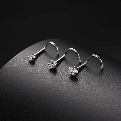 GAGABODY Nostril Piercing Jewelry 3pcs 20 Gauge 7mm G23 Titanium Screw Nose Rings for Women 20g Bone Shape Nose Stud Set Prong Set 2mm 2.5mm 3mm Diamond L Shape Piercing Jewelry for Nostril CZ Studs