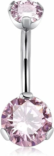 GAGABODY 14G 10mm Titanium Belly Button Ring with Pink CZ 3/8inch Internally threaded Navel Piercing Jewelry