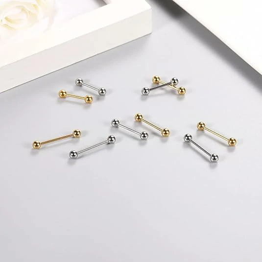 14G Nipple Rings 12mm Nipple Piercings Gold Nipple Barbells 16mm Nipple Jewelry 18mm Long Bar Nipple Ring 20mm Stainless Steel Tongue Barbell Silver 14mm Barbells Piercing Jewelry for Women men