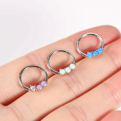 Septum Clicker Opal White 16G 10mm Stainless Steel Conch Tragus Cartilage Helix Daith Rook Earring Hinged Segment Ring Hoop Nose Rings