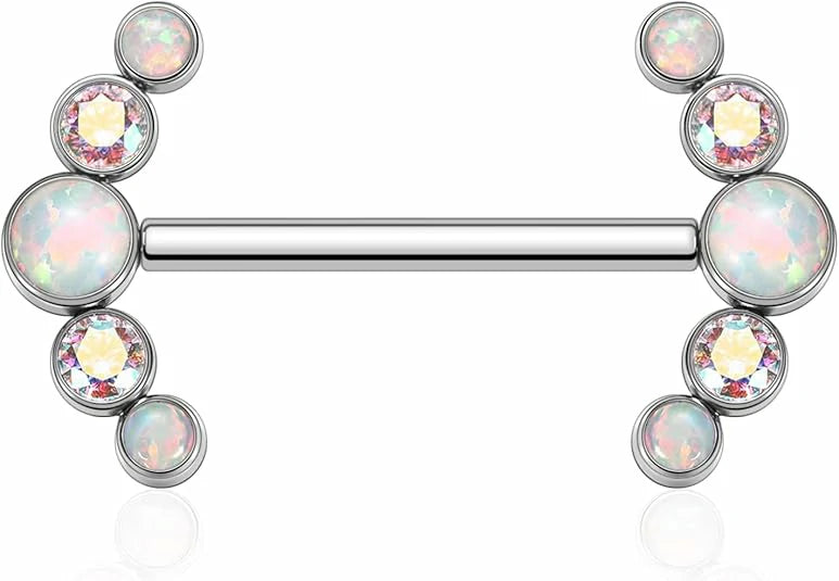 GAGABODY Nipple Piercing Jewelry Nipple Barbells with ABCZ&OPAL Nipple Rings Silver Internally Threaded Tongue G23 Titanium Nipple Piercings 18mm 14g Nipple Barbells Nipple Jewelry Nipple Ring